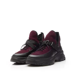 Sneakers damă din piele naturală,Leofex - 288 -1 Negru Mov Box Velur