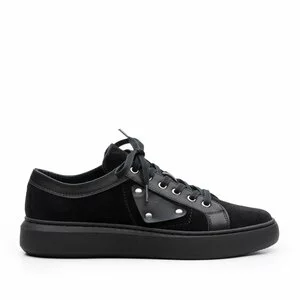 Sneakers damă din piele naturală, Leofex - 309 negru velur+box