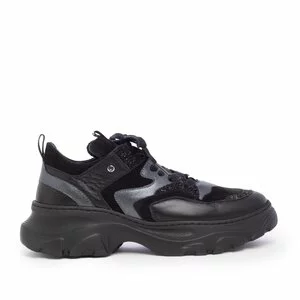 Sneakers damă din piele naturală, Leofex - 313 Antracit+Negru box velur